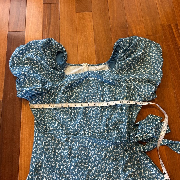 SAMPEEL Womens Summer Dresses Square Neck Puff Sleeve Tie Waist Short Dress - Picture 6 of 8